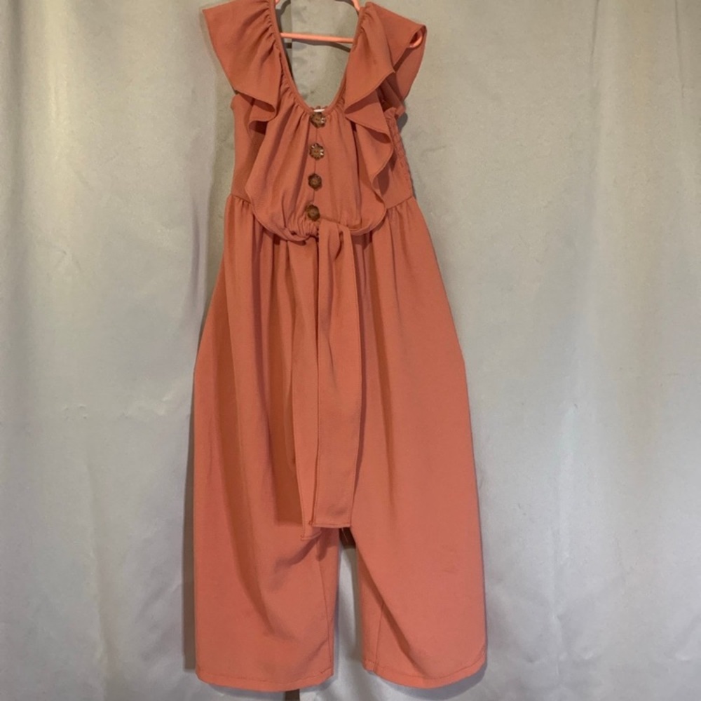 Bonnie Jean Girl Ruffle Collar Sleeveless Jumpsuit with Tie